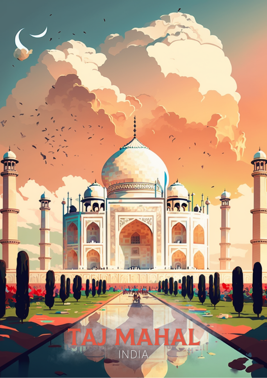 Œuvre d'art du Taj Mahal - Affiche de voyage rétro