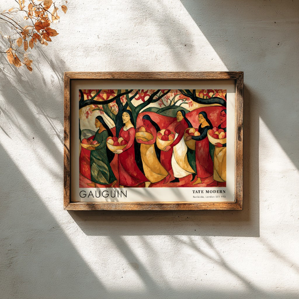 Wall art poster featuring Paul Gauguin Tahiti exhibition print with women carrying fruit