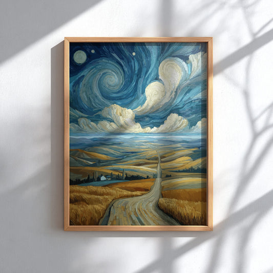 The Long Road - Empty Countryside Dirt Road and Morning Fog Wall Art