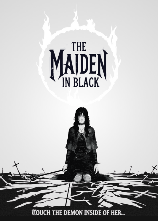 Black and white image of The Maiden in Black from Dark Souls