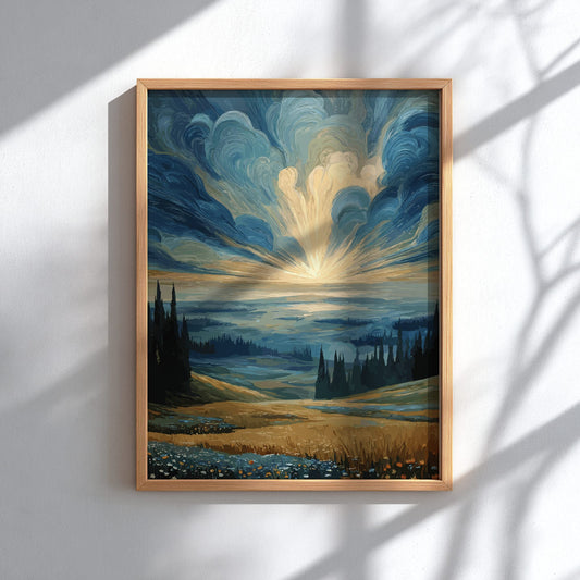 The Quiet Beginning - Soft Sunrise and Misty Meadow Landscape Wall Art