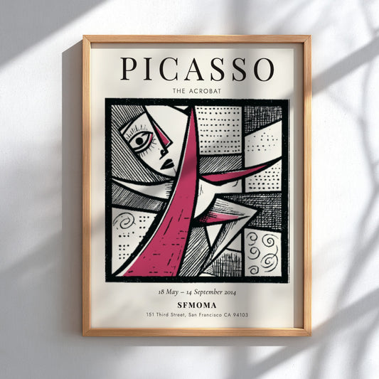 Picasso inspired poster featuring The Acrobat with bold lines and geometric shapes in muted and vibrant