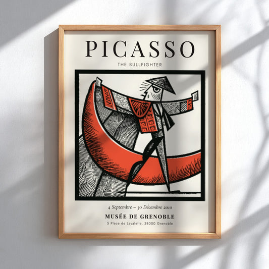 Picasso inspired poster featuring The Bullfighter in bold colors and modern style