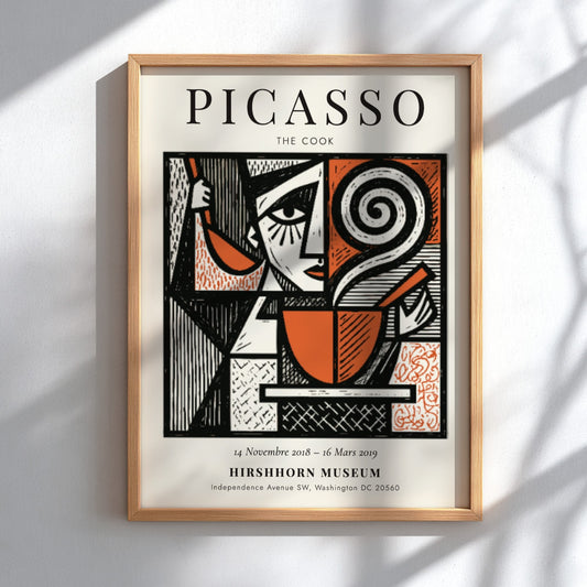 Picasso inspired poster featuring The Cook in bold colors and abstract style