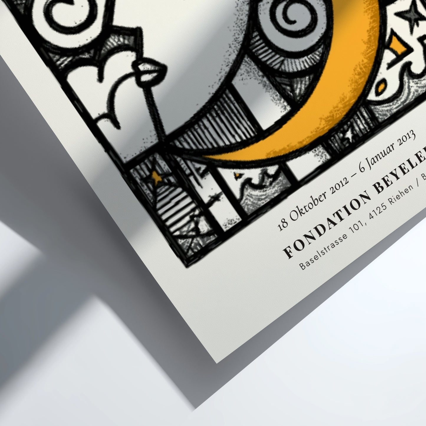 Picasso inspired poster featuring a serene face and crescent moon in vibrant colors