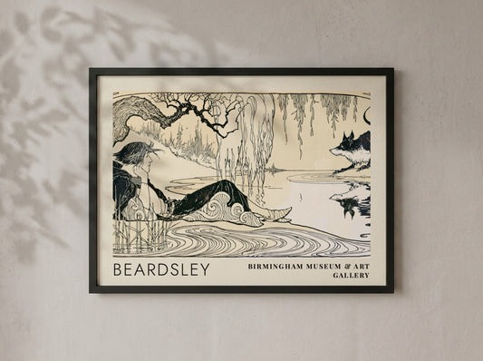 Wall art poster featuring Aubrey Beardsley illustration with a figure near the water