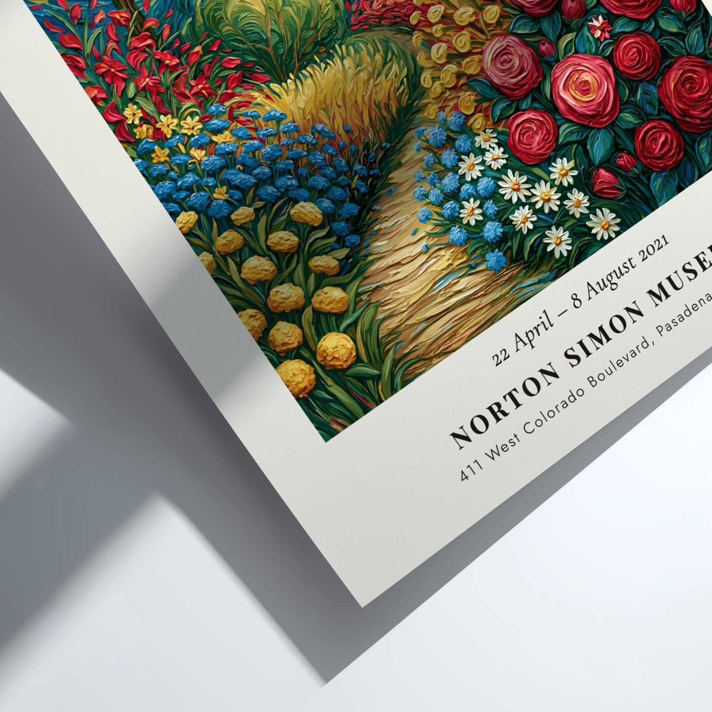 Van Gogh inspired poster of a colorful garden in bloom with vibrant flowers and swirling patterns