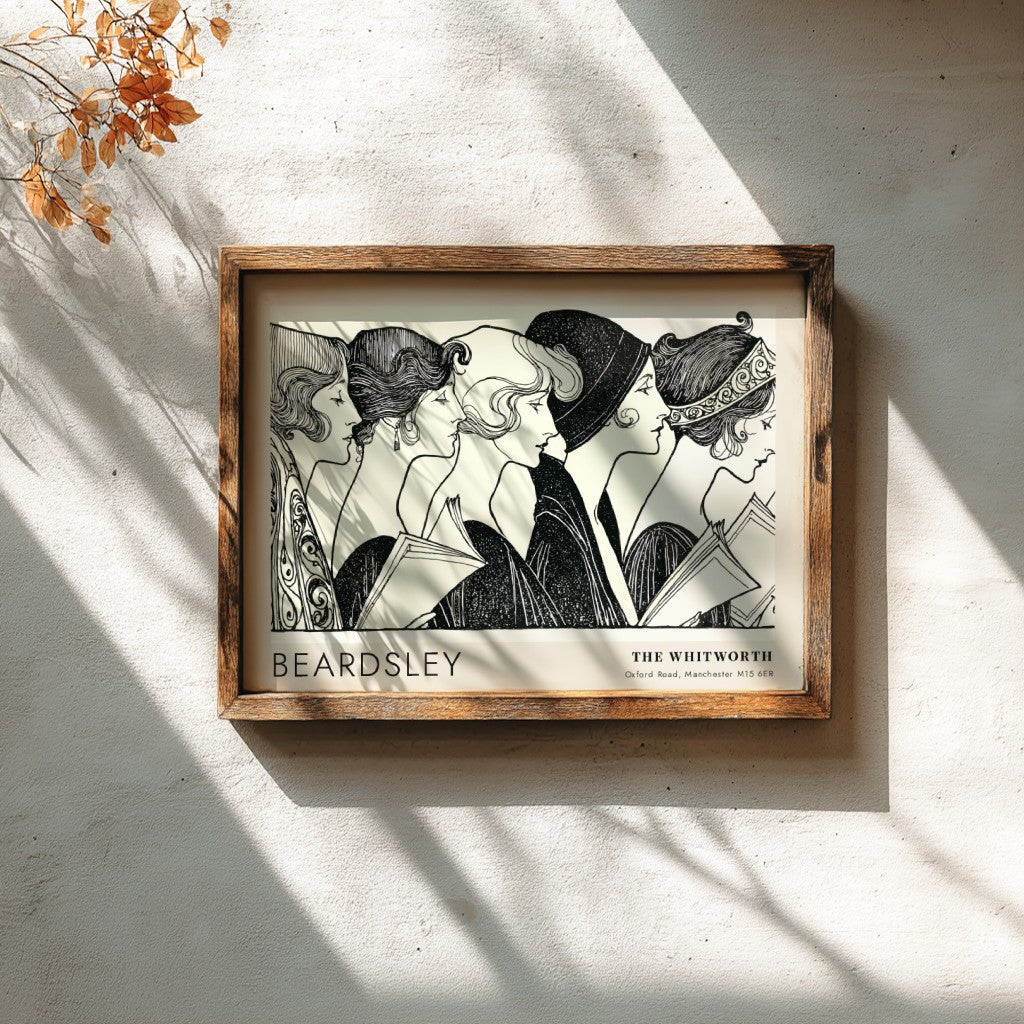 Wall art poster featuring Aubrey Beardsley illustration of five figures at The Whitworth