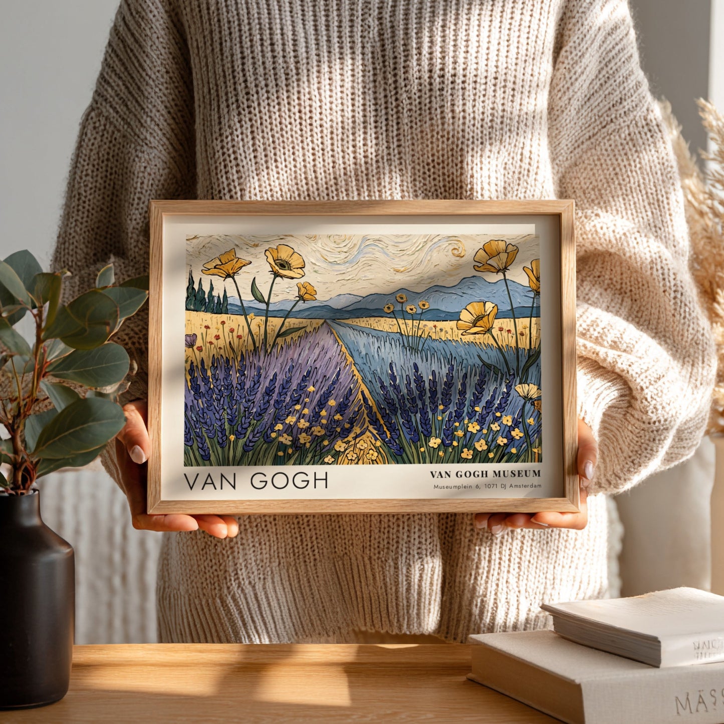 Wall art print of Van Gogh's 'The River' featuring vibrant wildflowers and green banks in a landscape style