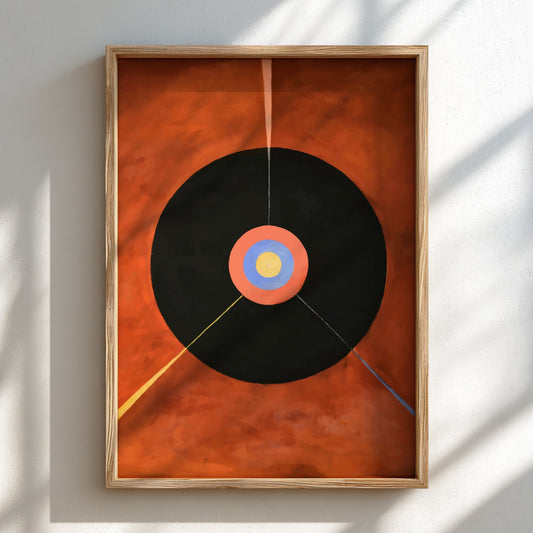 Poster of Hilma af Klint's abstract artwork "The Swan, No. 18" featuring concentric circles and radiating