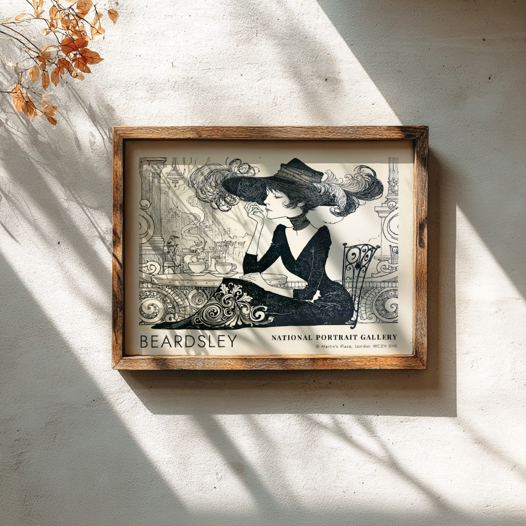 Wall art poster featuring Aubrey Beardsley's The Wagnerites in black and white ink style.