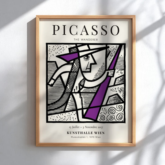 Picasso inspired poster featuring a minimalist figure in bold colors and geometric shapes
