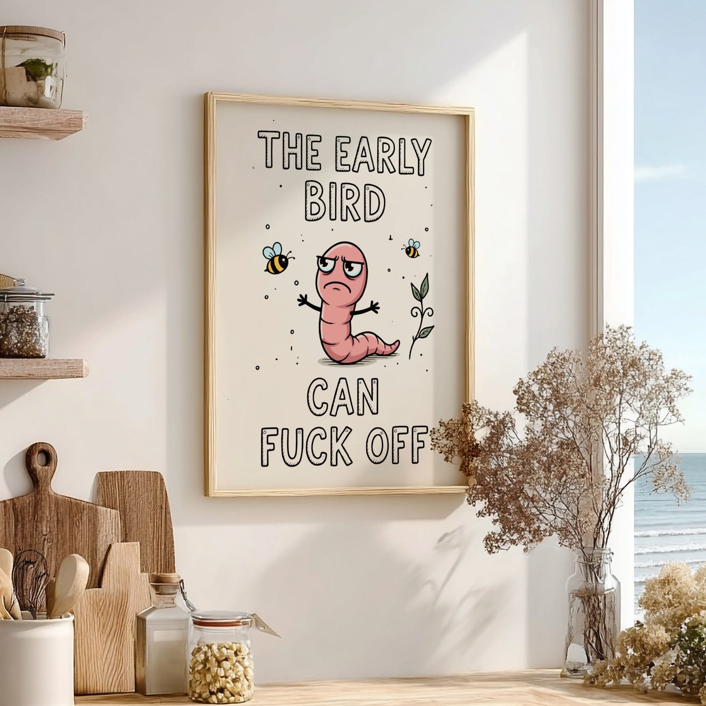 The Early Bird Can Fuck Off - Minimalist Relatable Morning Quote Wall Art