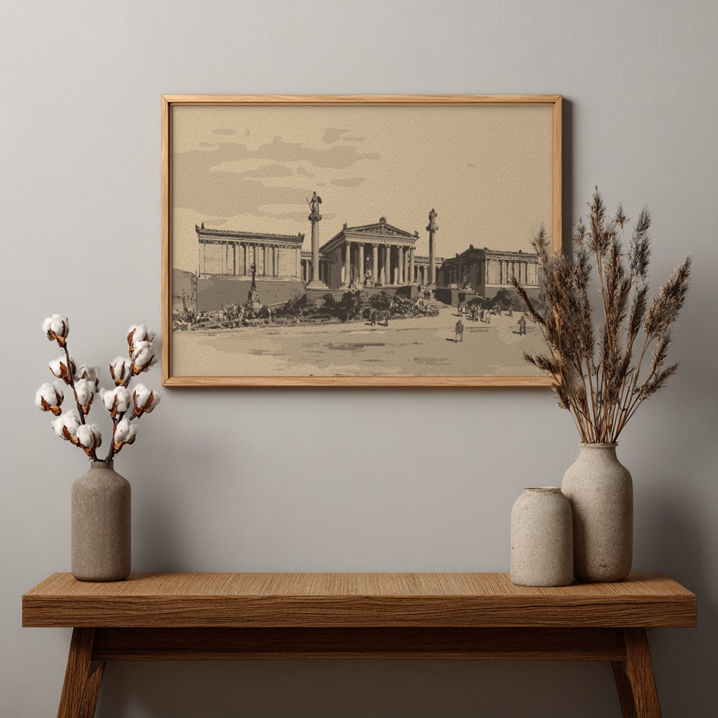 Vintage sepia drawing of the British Museum's South Front, featuring neoclassical architecture and historical