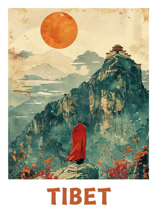 Affiche de voyage au Tibet - Illustration rétro