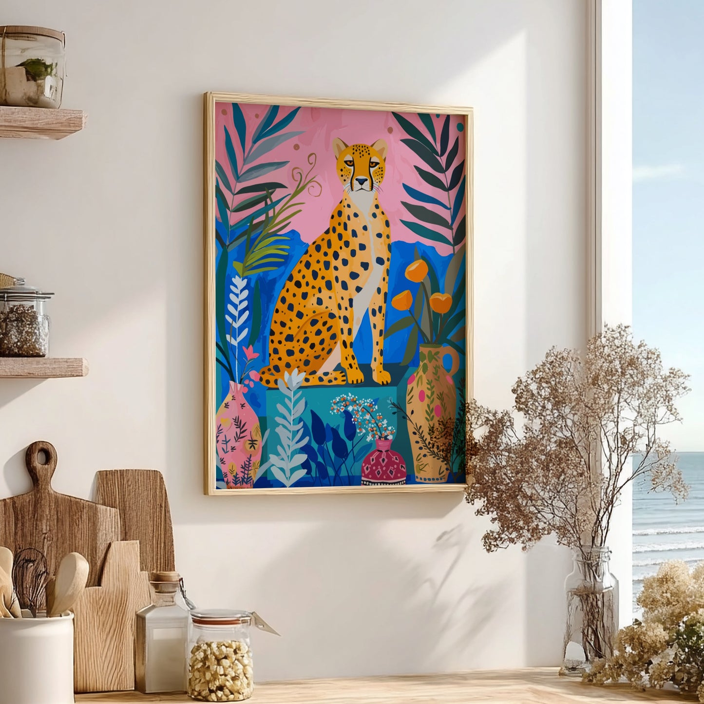 Secret Jungle Modern Art - The Tiger in the Garden Wall Print