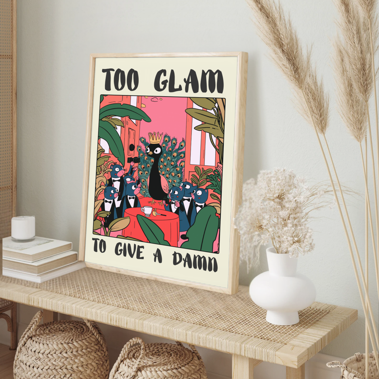 Funny Peacock Poster, Quirky Animal Art, Whimsical Wall Decor, Vintage Paparazzi Illustration