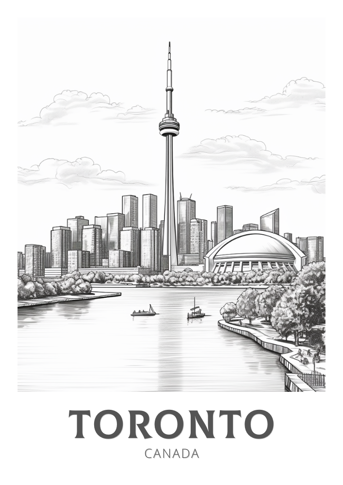 Affiche de voyage noir et blanc de Toronto - Canada Artwork