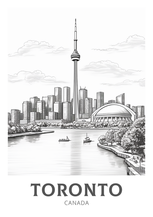 Affiche de voyage noir et blanc de Toronto - Canada Artwork