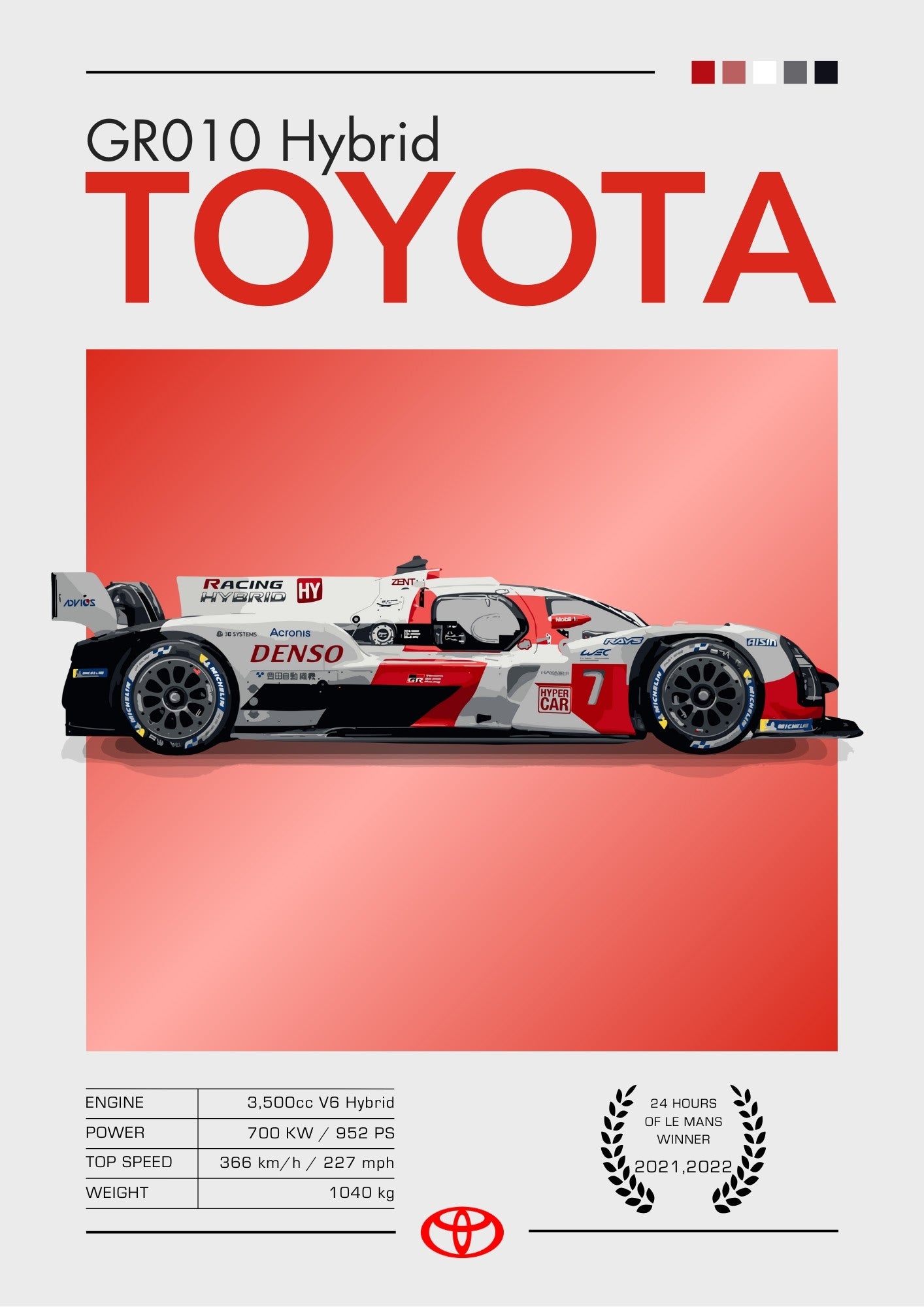 Affiche Toyota GR010 Hybride – Décoration murale Hypercar Le Mans