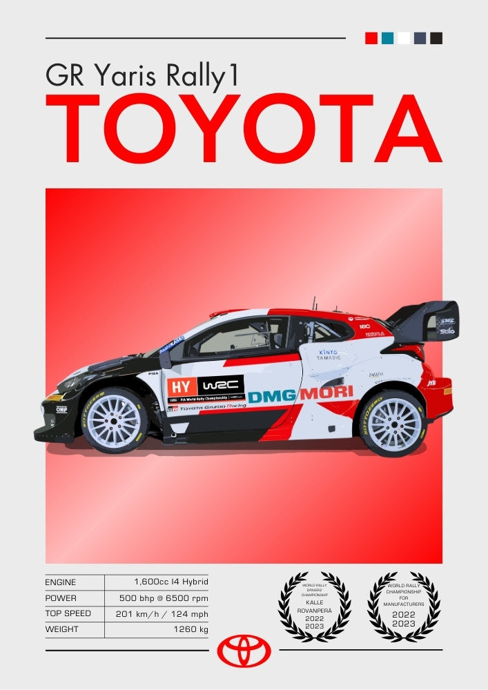 Affiche Toyota GR Yaris Rally1 – Décoration murale moderne pour voiture hybride WRC