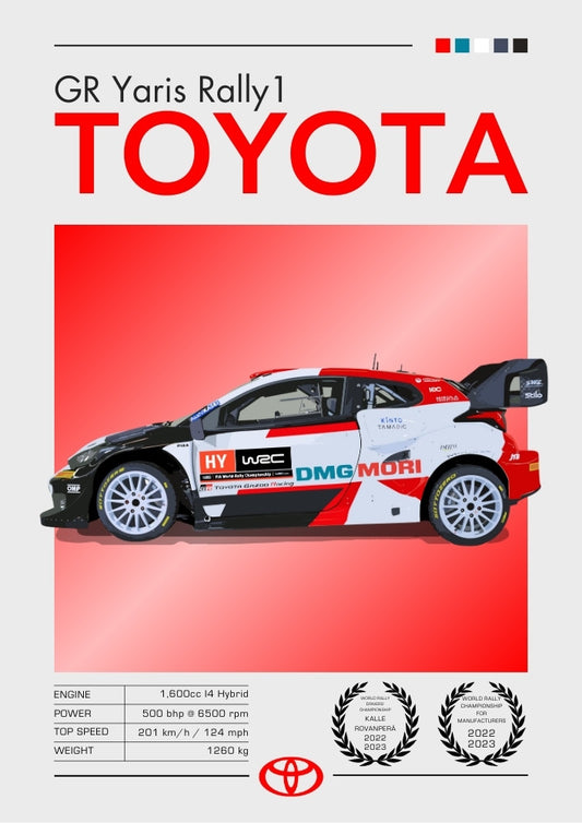 Affiche Toyota GR Yaris Rally1 – Décoration murale moderne pour voiture hybride WRC