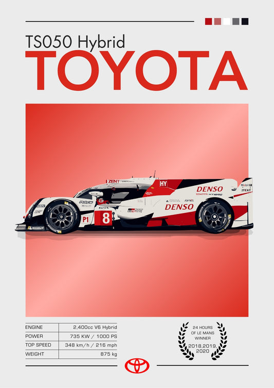 Affiche Toyota TS050 Hybride – Décoration murale représentant une voiture de course LMP1 victorieuse au Mans