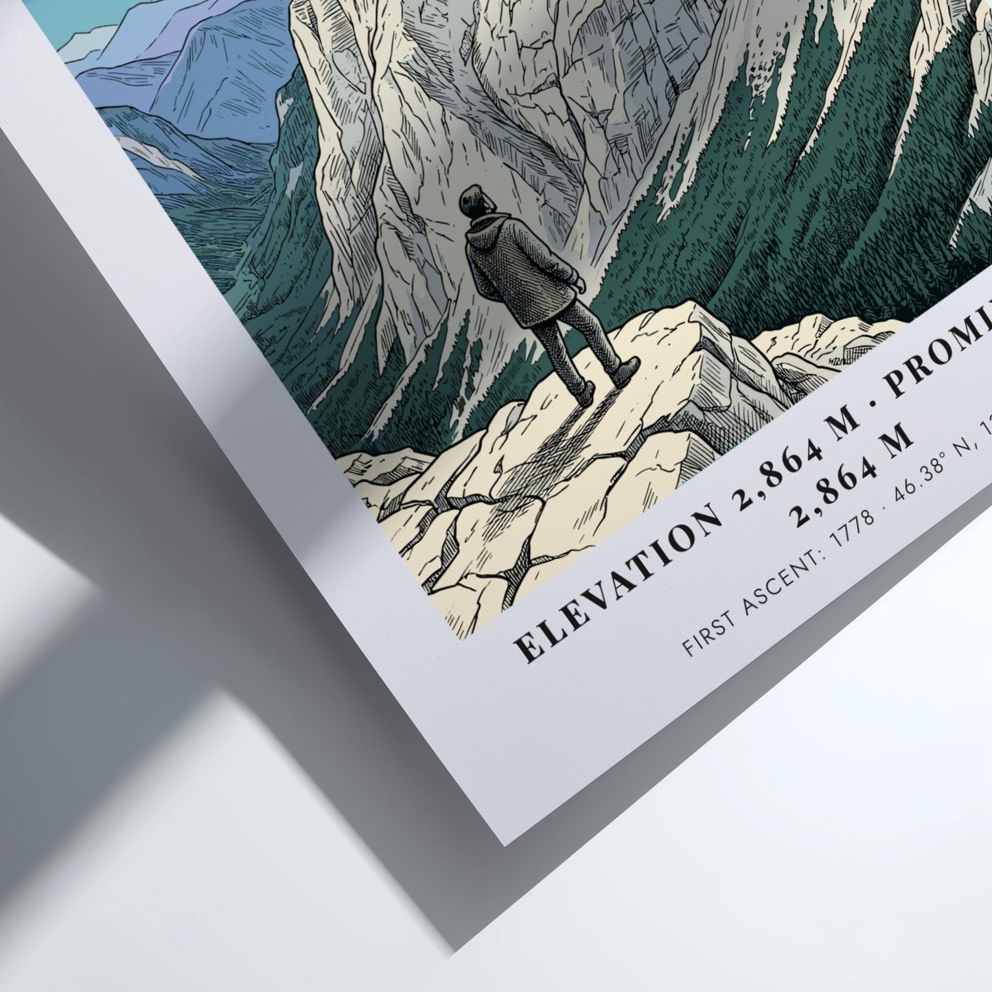 Poster featuring a hiker looking at the snow-capped Triglav mountain in the Julian Alps.