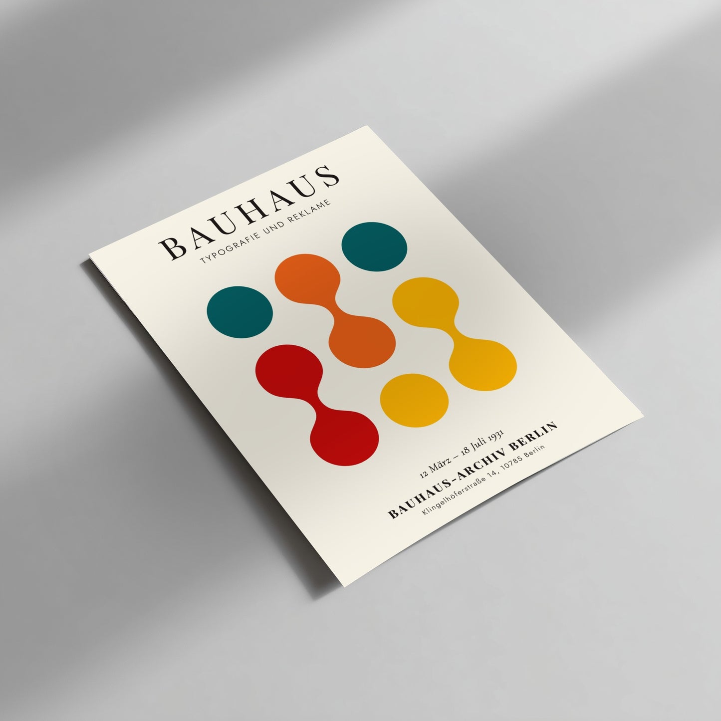 Bauhaus poster featuring vibrant colors and geometric shapes, ideal for wall decor.