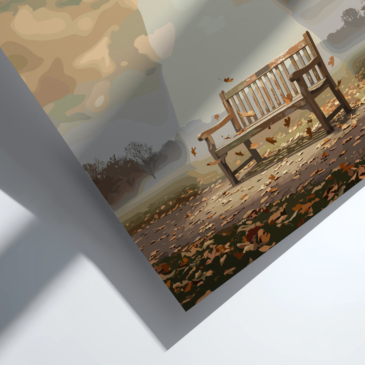 Poster showing a park bench illuminated by a UFO beam in a forest