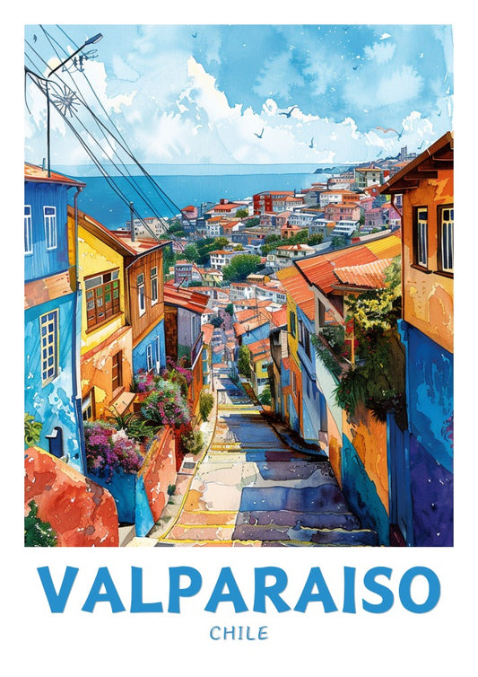 Affiche de voyage Valparaíso – Décoration murale vintage de voyage au Chili