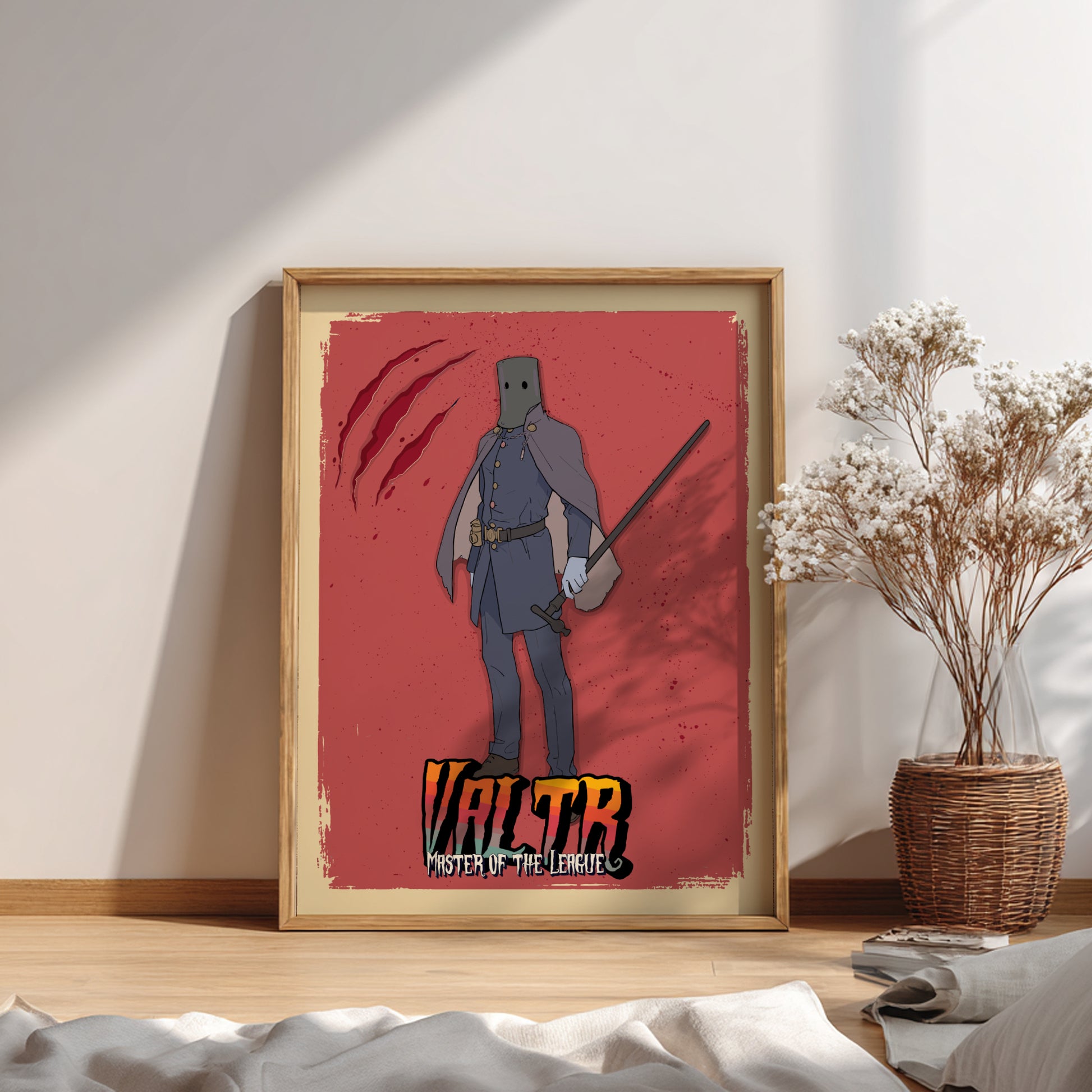 Framed poster of Valtr from Bloodborne on a red background.