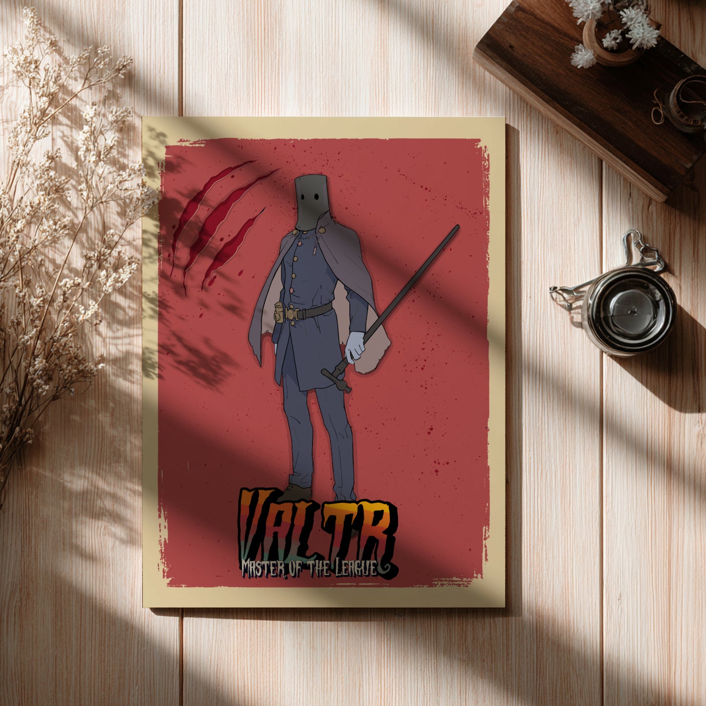 Valtr from Bloodborne on a red background.