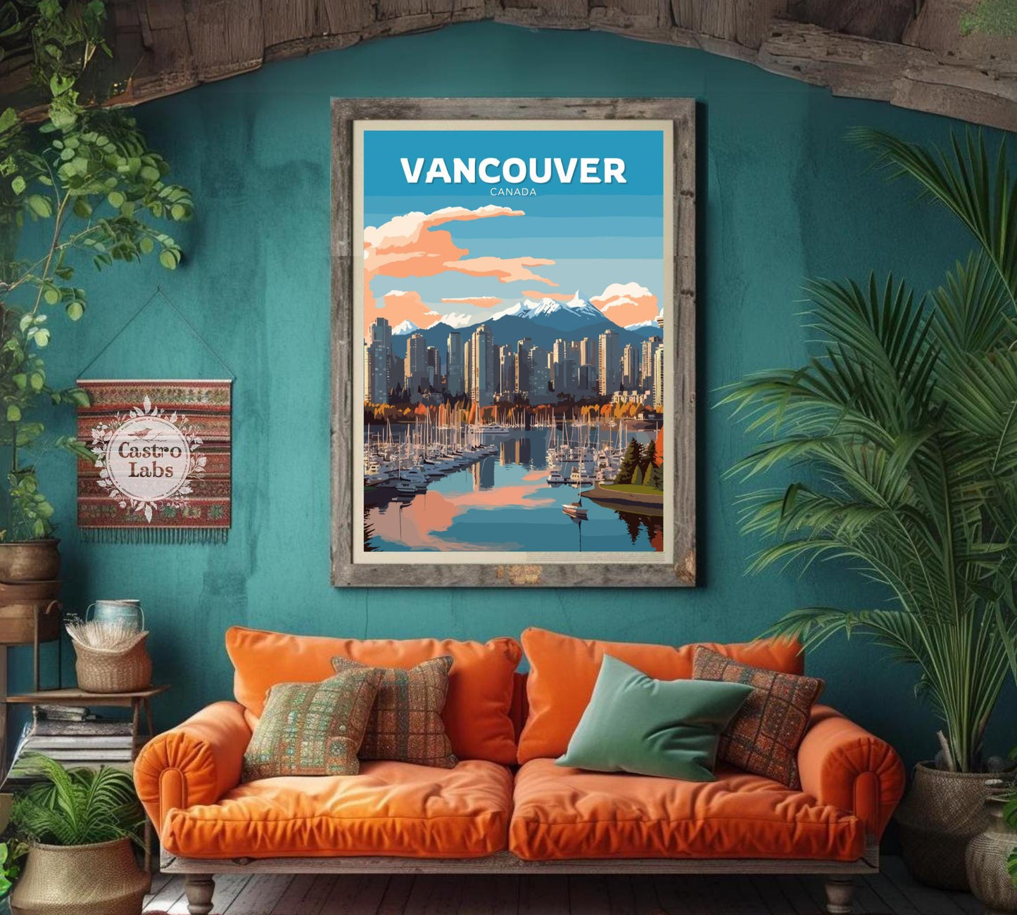 Vancouver Skyline Travel Poster, Vancouver Cityscape Wall Art, Vancouver Photo Print, Canada Artwork, Home Décor, Vancouver Poster
