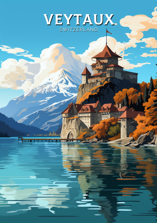 Affiche de voyage de Veytaux - Illustration suisse