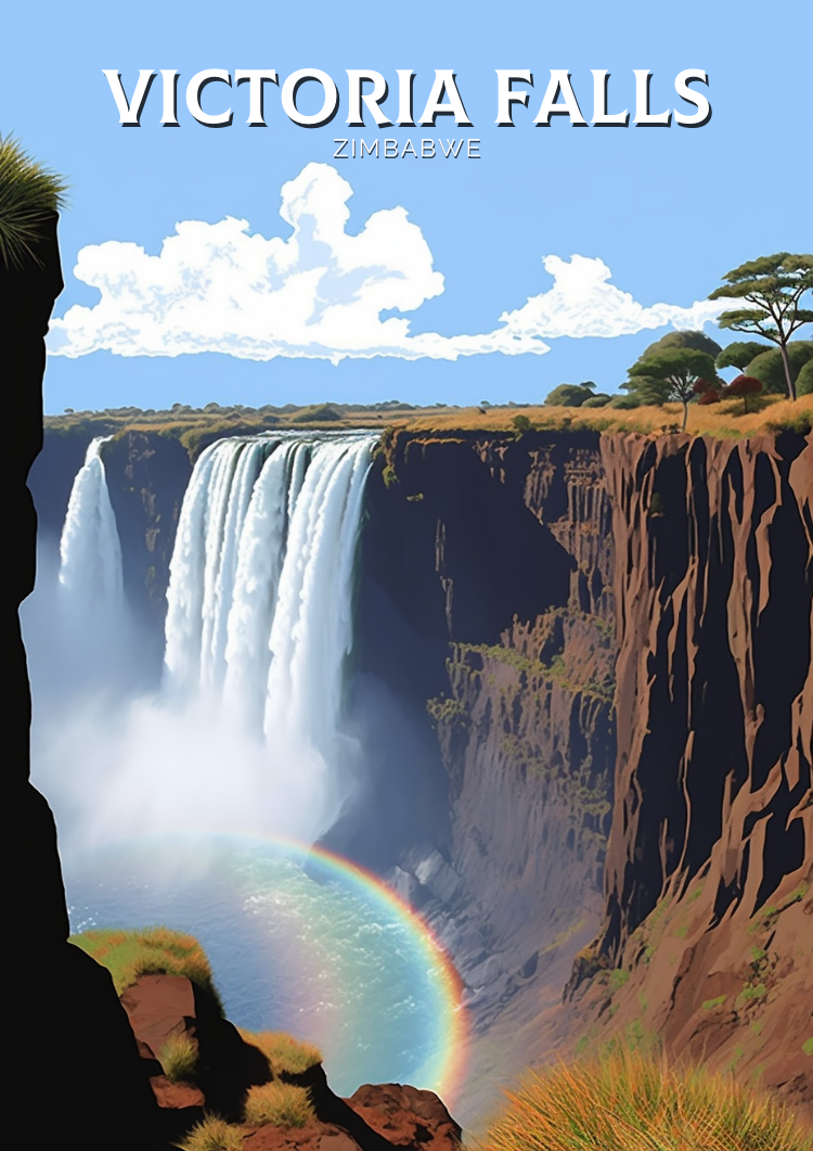 Victoria Falls Travel Poster - Retro Africa Art