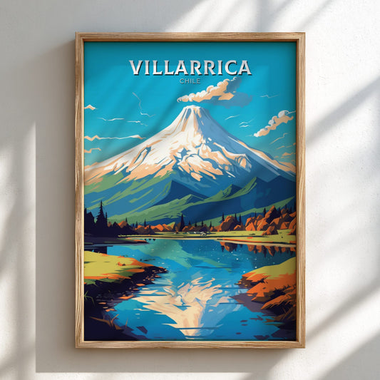 Villarrica Print - Travel Poster on a light frame