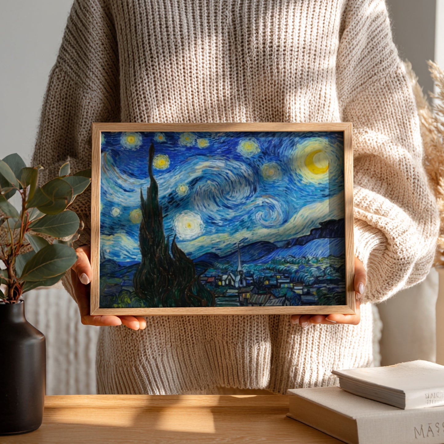 The Starry Night poster featuring swirling blue and yellow colors in an impressionist style.