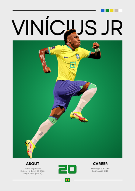 Affiche Vinícius Jr - Impression d'ailier brésilien dynamique
