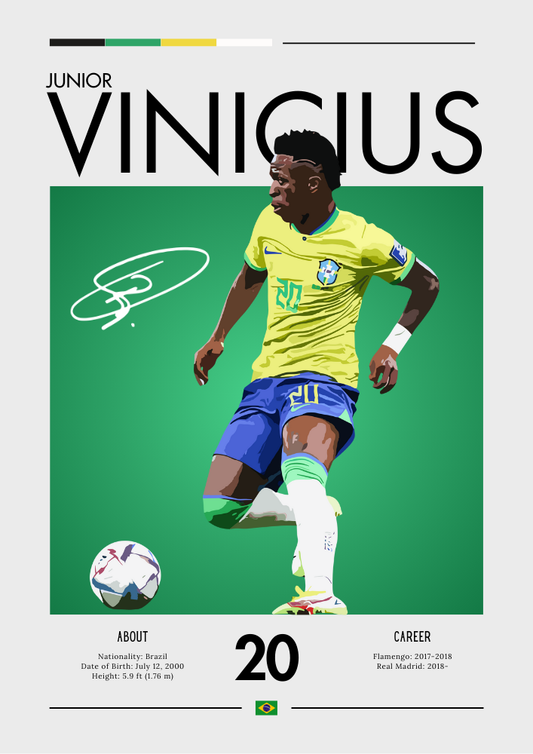 Affiche Vinícius Jr Brésil - Impression de la star électrisante du Real Madrid