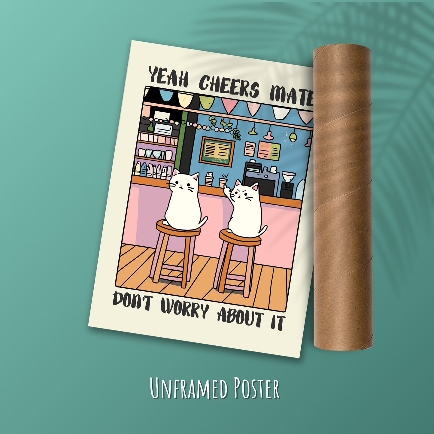 Funny Cat Bar Poster – Vintage-Style Drinking Art, Quirky Cat Illustration, Cheers Mate Print