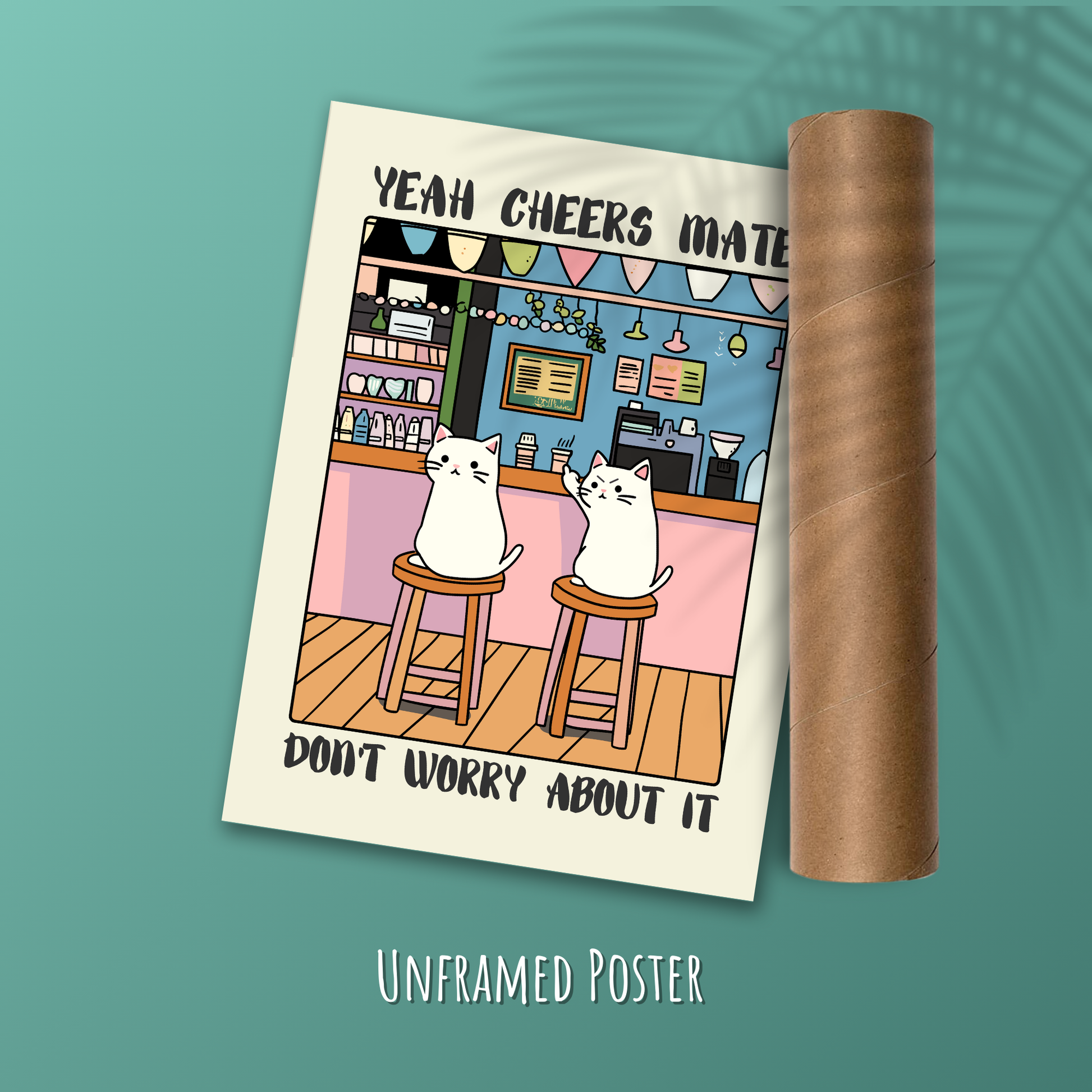Funny Cat Bar Poster – Vintage-Style Drinking Art, Quirky Cat Illustration, Cheers Mate Print