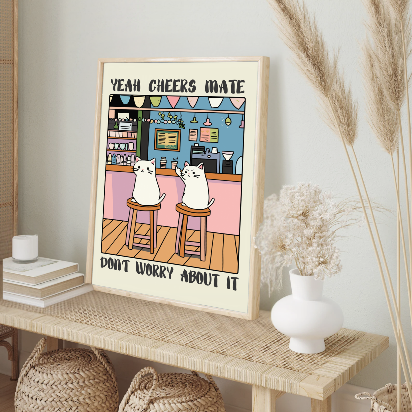 Funny Cat Bar Poster – Cheers Mate Print, Pub Wall Decor, Humor Cat Lovers Gift