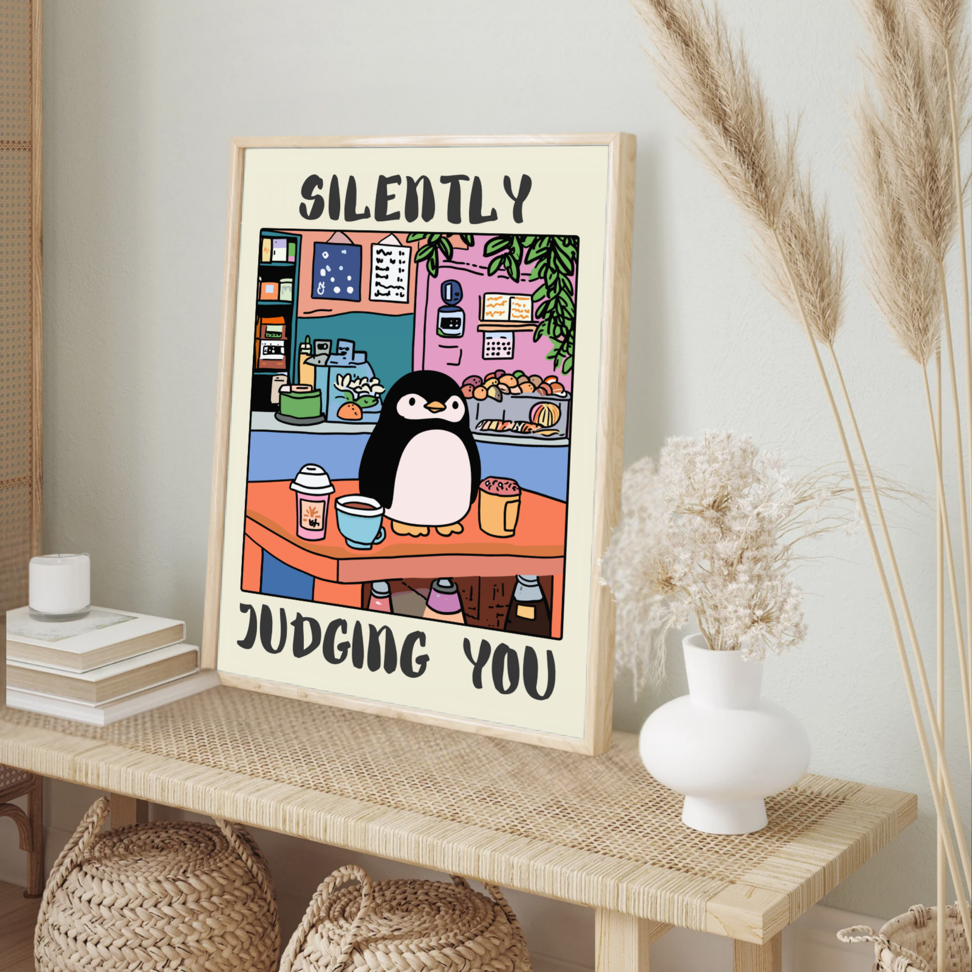 Silently Judging You – Funny Penguin Poster, Quirky Animal Art, Whimsical Wall Decor, Cottagecore Aesthetic