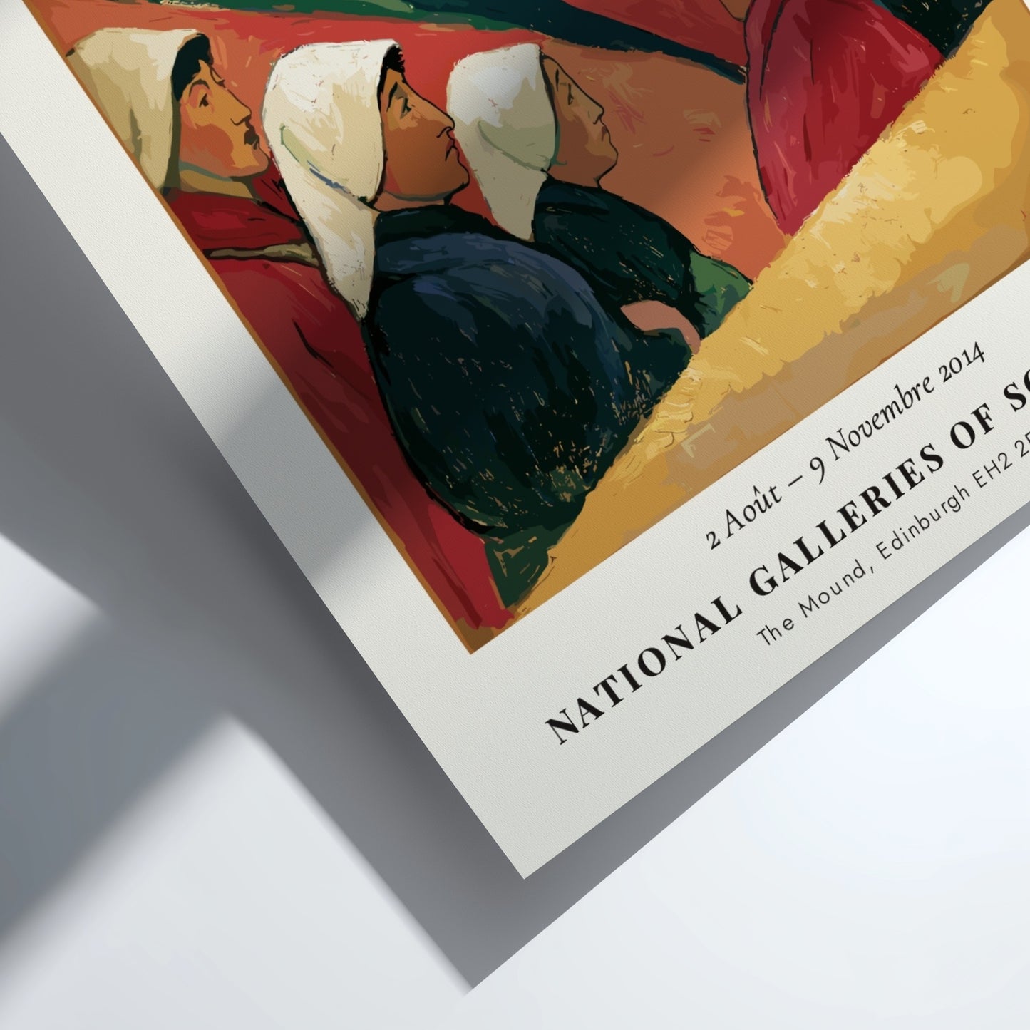 Gauguin Exhibition Poster featuring Vision Après le Sermon with warm colors and serene landscape.