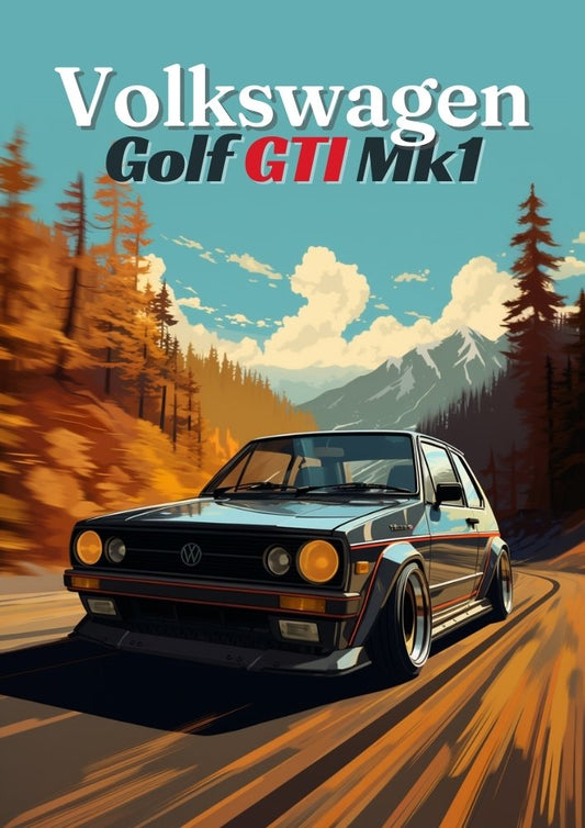Impression Volkswagen Golf GTI Mk1 – Décoration murale classique allemande à hayon