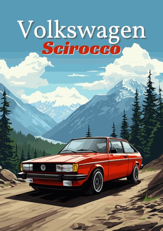 Affiche Volkswagen Scirocco – Décoration murale de voiture de sport allemande classique des années 1980