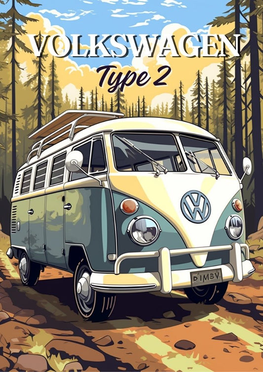 Affiche Volkswagen Type 2 – Décoration murale classique allemande des années 1960