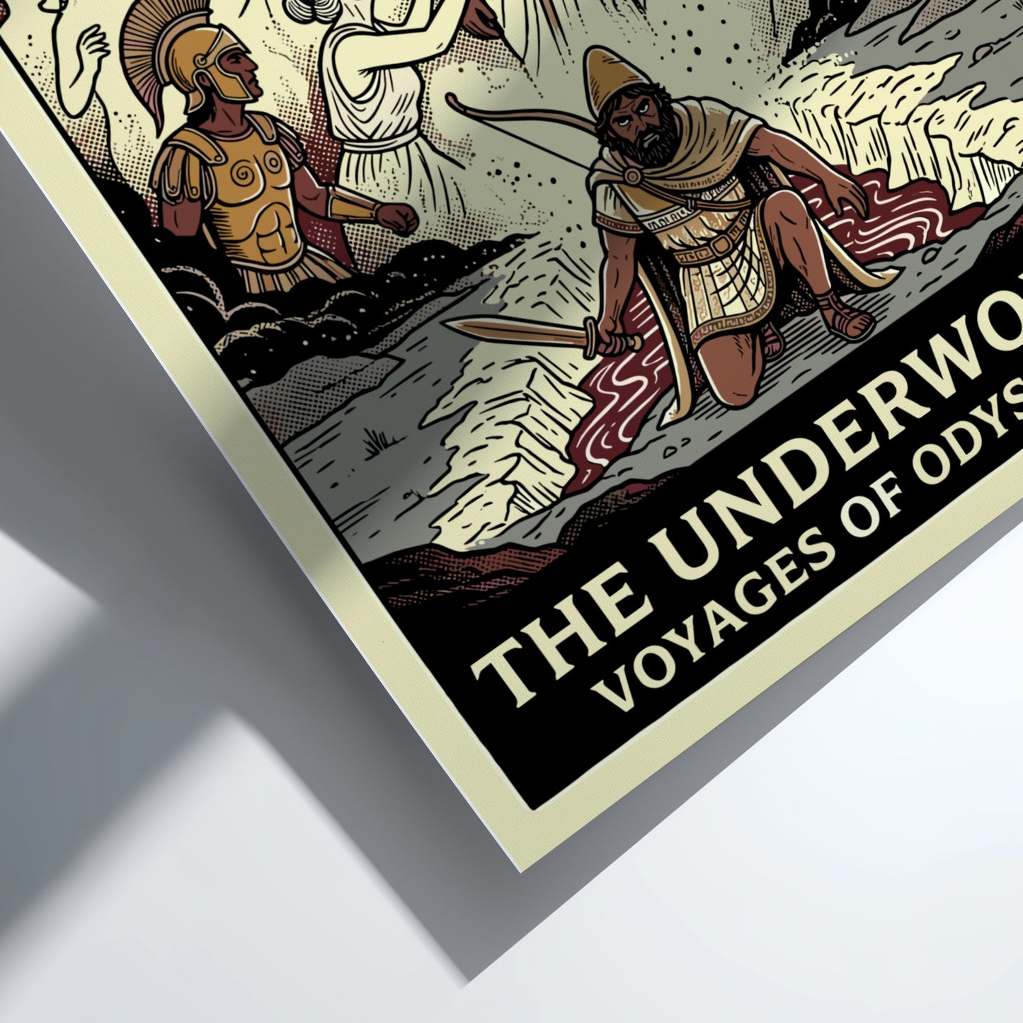 Odysseus in the Underworld poster, featuring spectral figures and Hades in a dramatic Greek mythology scene.