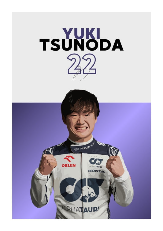 Affiche AlphaTauri F1 de Yuki Tsunoda – Décoration murale pour pilote japonais